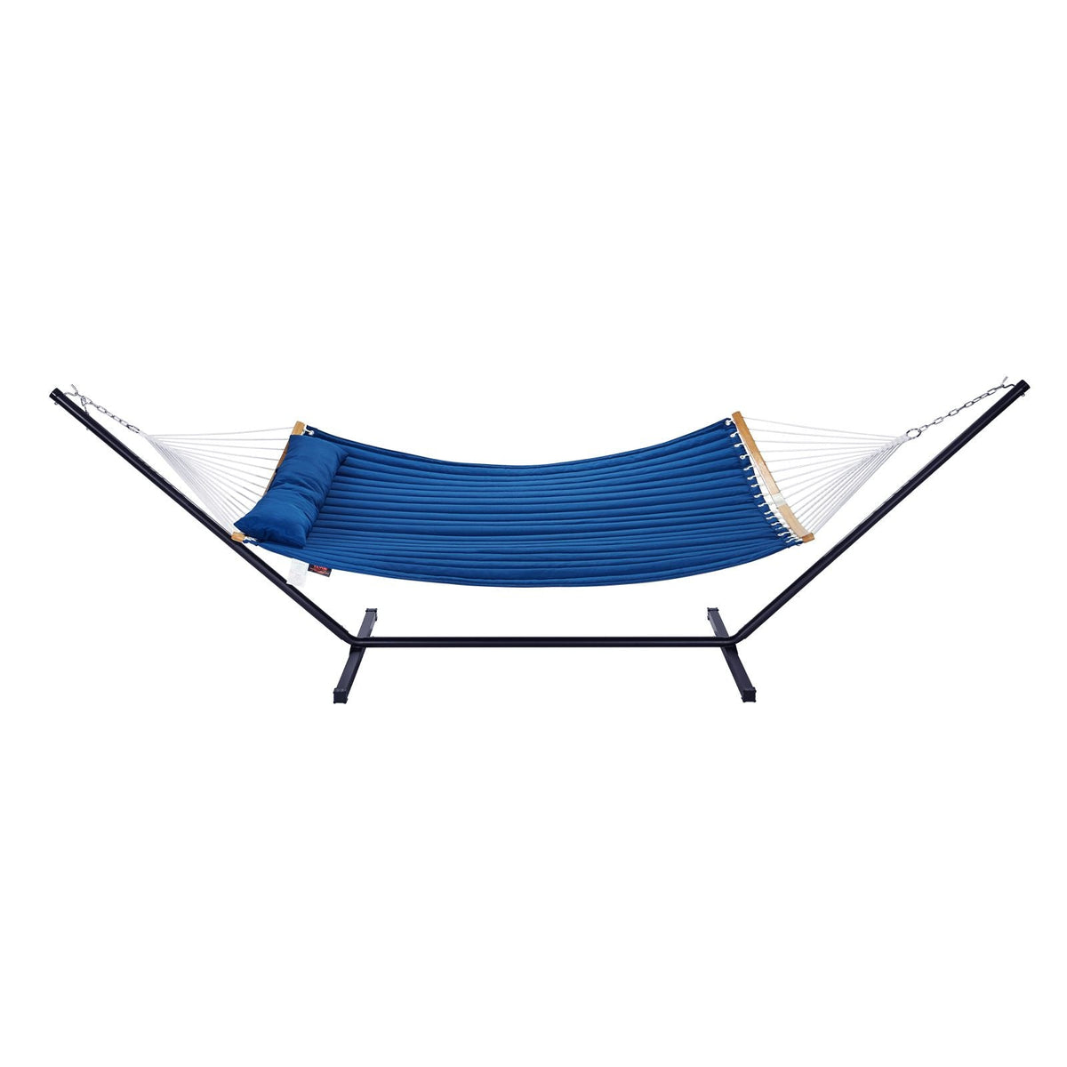 Two Person Hammock with Stand Included, Double Hammock with Curved Spreader Bar and Detachable Pillow and Portable Carrying Bag, Perfect for Outdoor Freestanding Hammock, 480lb Capacity