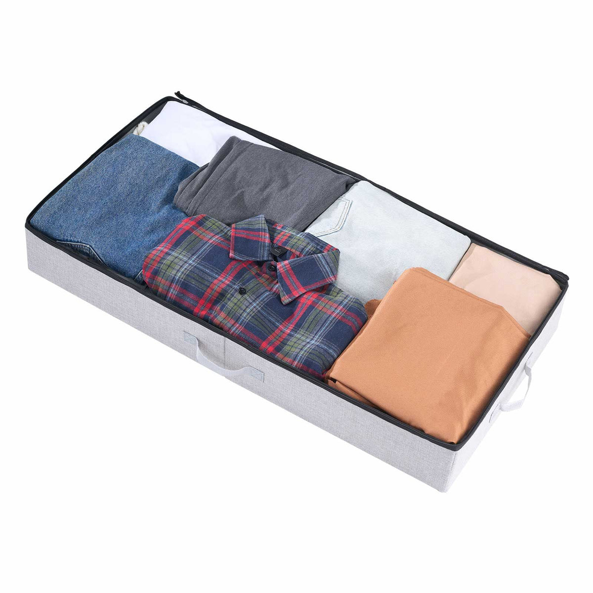 Under Bed Storage with Clear Lids, 33.5 x 16.9 x 4.7 Inch, 45L Large Underbed Clothes Storage Containers, Low Profile Under Bed Drawer Shoe Organizer Bins Box for Blanket Shoe Bedroom, 2 Pack