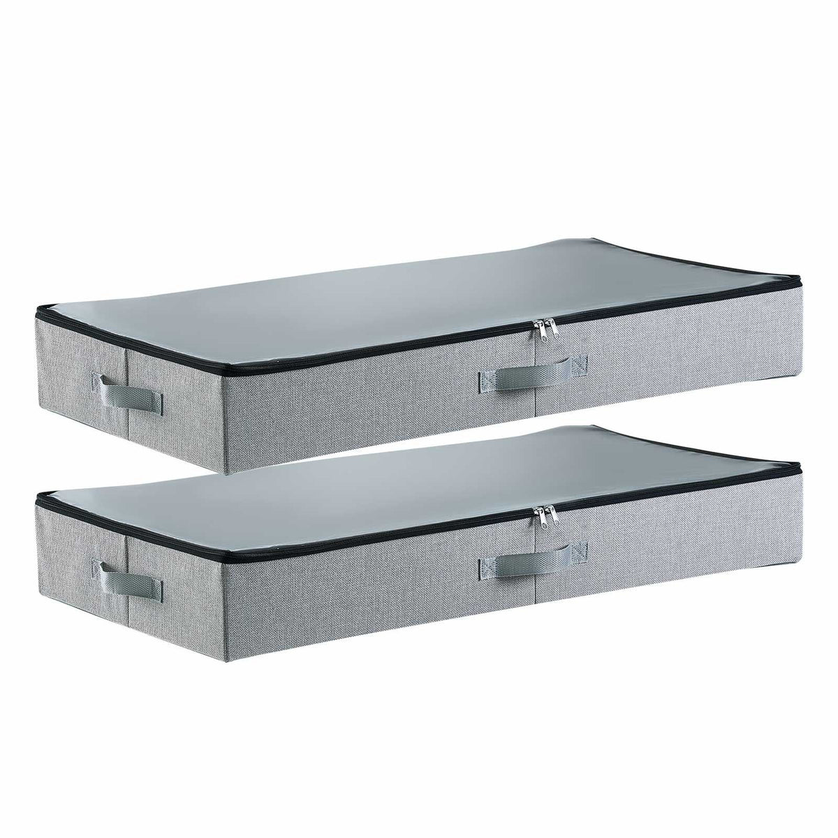 Under Bed Storage with Clear Lids, 33.5 x 16.9 x 4.7 Inch, 45L Large Underbed Clothes Storage Containers, Low Profile Under Bed Drawer Shoe Organizer Bins Box for Blanket Shoe Bedroom, 2 Pack