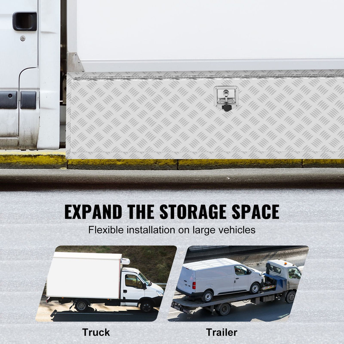 Underbody Truck Box, 60"×24"×24" Pickup Storage Box, Heavy Duty Aluminum Diamond Plate Tool Box with Lock and Keys, Waterproof Trailer Storage Box with T-Handle Latch for Truck, Van, Trailer