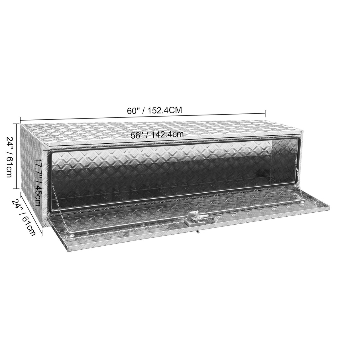 Underbody Truck Box, 60"×24"×24" Pickup Storage Box, Heavy Duty Aluminum Diamond Plate Tool Box with Lock and Keys, Waterproof Trailer Storage Box with T-Handle Latch for Truck, Van, Trailer