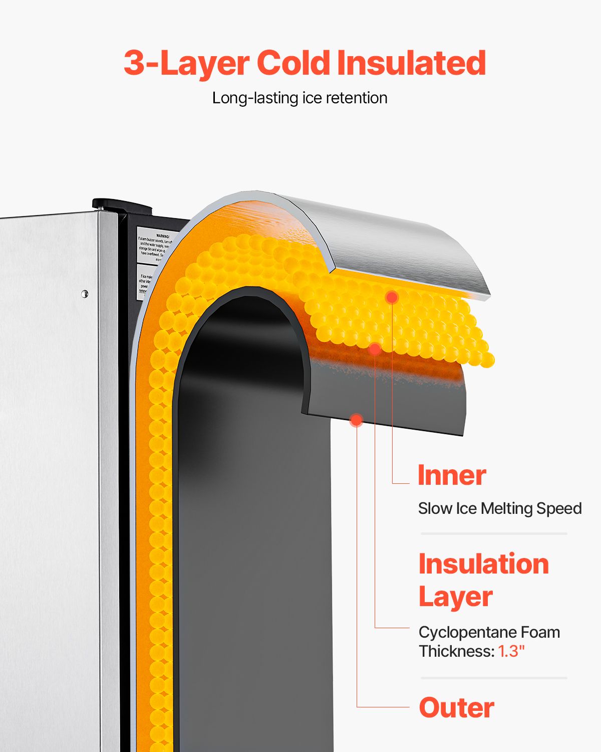 Undercounter Built-in Ice Maker, 50 Lbs/Day Under Counter Ice Maker Machine with Drain Pump Reversible Door Stainless Steel, Freestanding Ice Maker for Commercial Home Kitchen
