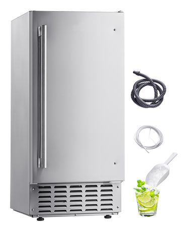 Undercounter Built-in Ice Maker, 66 Lbs/Day Under Counter Nugget Ice Maker Machine with Reversible Door Stainless Steel, Freestanding Ice Maker for Commercial Home Kitchen, Electric Drainage