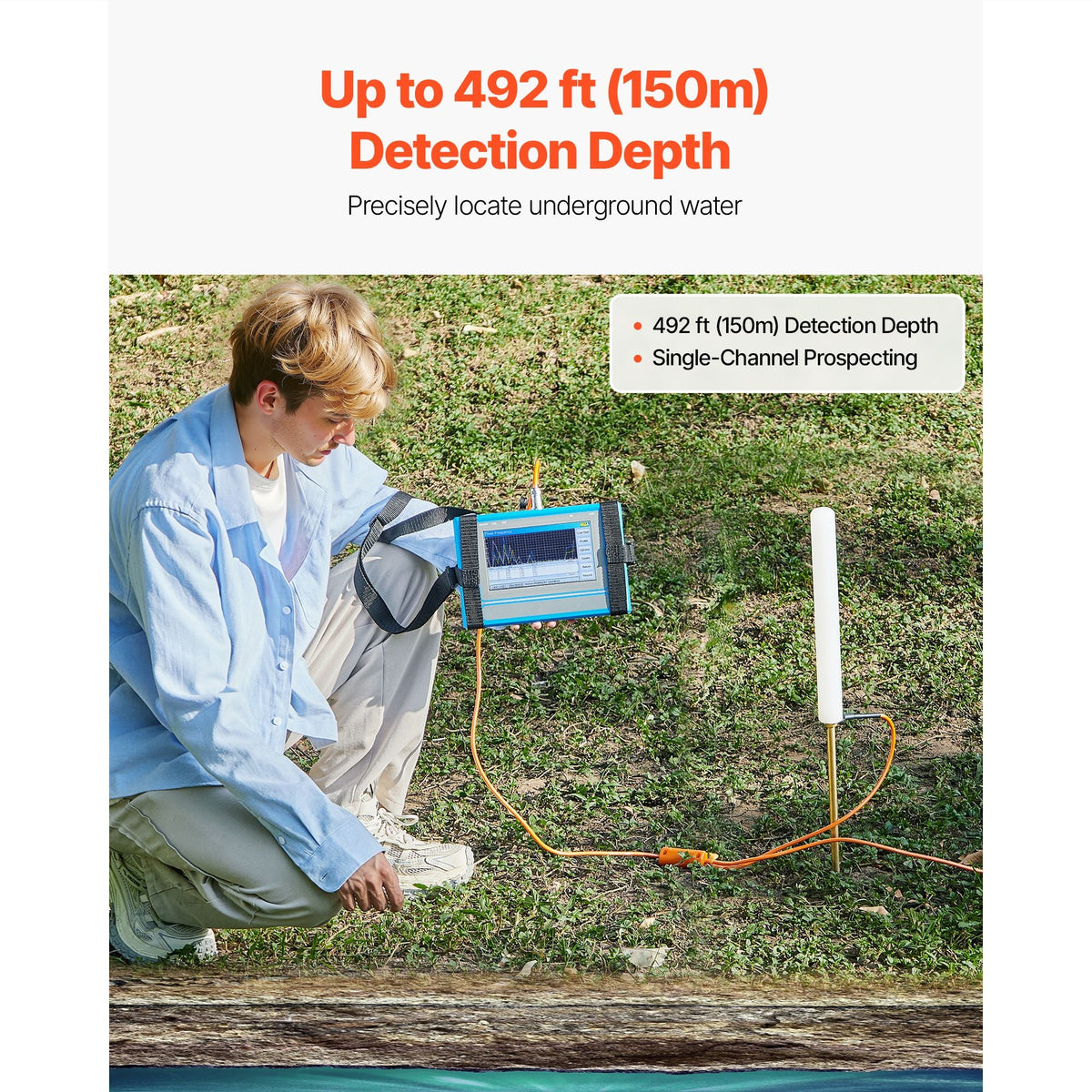 Underground Water Detector, Up to 492ft (150m) Pro Underground Water Detection Locator, 7" Touchscreen Auto Mapping Well Detector Explorer with Multi-Frequency Measurement, 8GB Card, Carry Case
