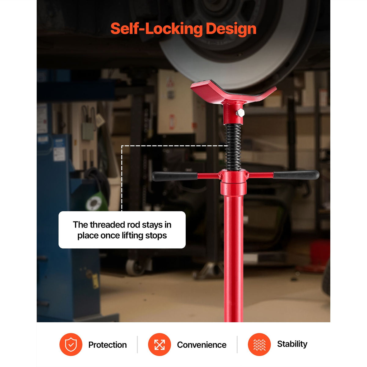 Underhoist Support Stand, 3/4 Ton (1653 lbs) Capacity Under Hoist Jack Stand, Lifting from 54.02" to 83.86", Bearing Mounted Spin Handle, Self-Locking Threaded Screw, Support Vehicle Components