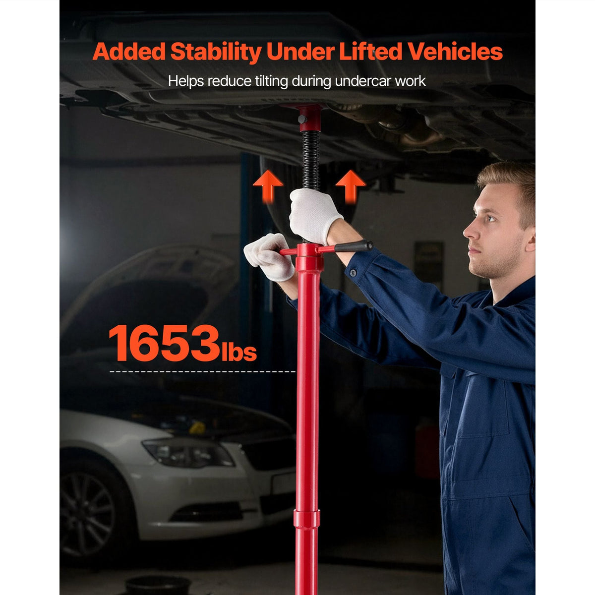 Underhoist Support Stand, 3/4 Ton (1653 lbs) Capacity Under Hoist Jack Stand, Lifting from 54.02" to 83.86", Bearing Mounted Spin Handle, Self-Locking Threaded Screw, Support Vehicle Components