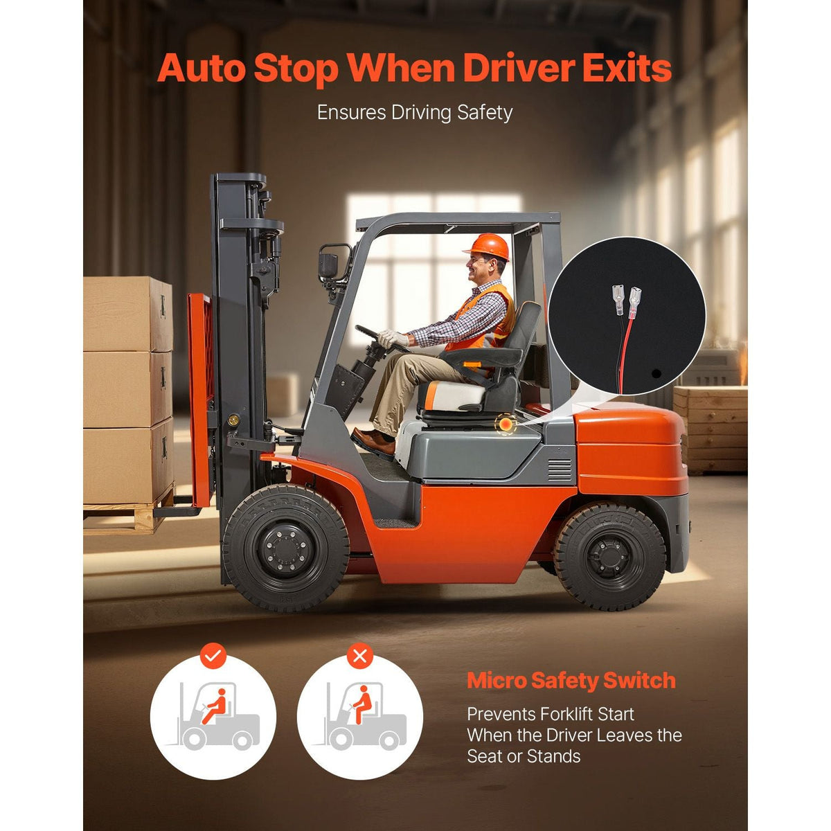 Universal Forklift Seat, Tractor Suspension Seat with Adjustable Back, Armrest & Safety Belt, Secure Fold Down Tractor Seat with Micro Switch, Lawnmower Seat for Skid Loader Bulldozer