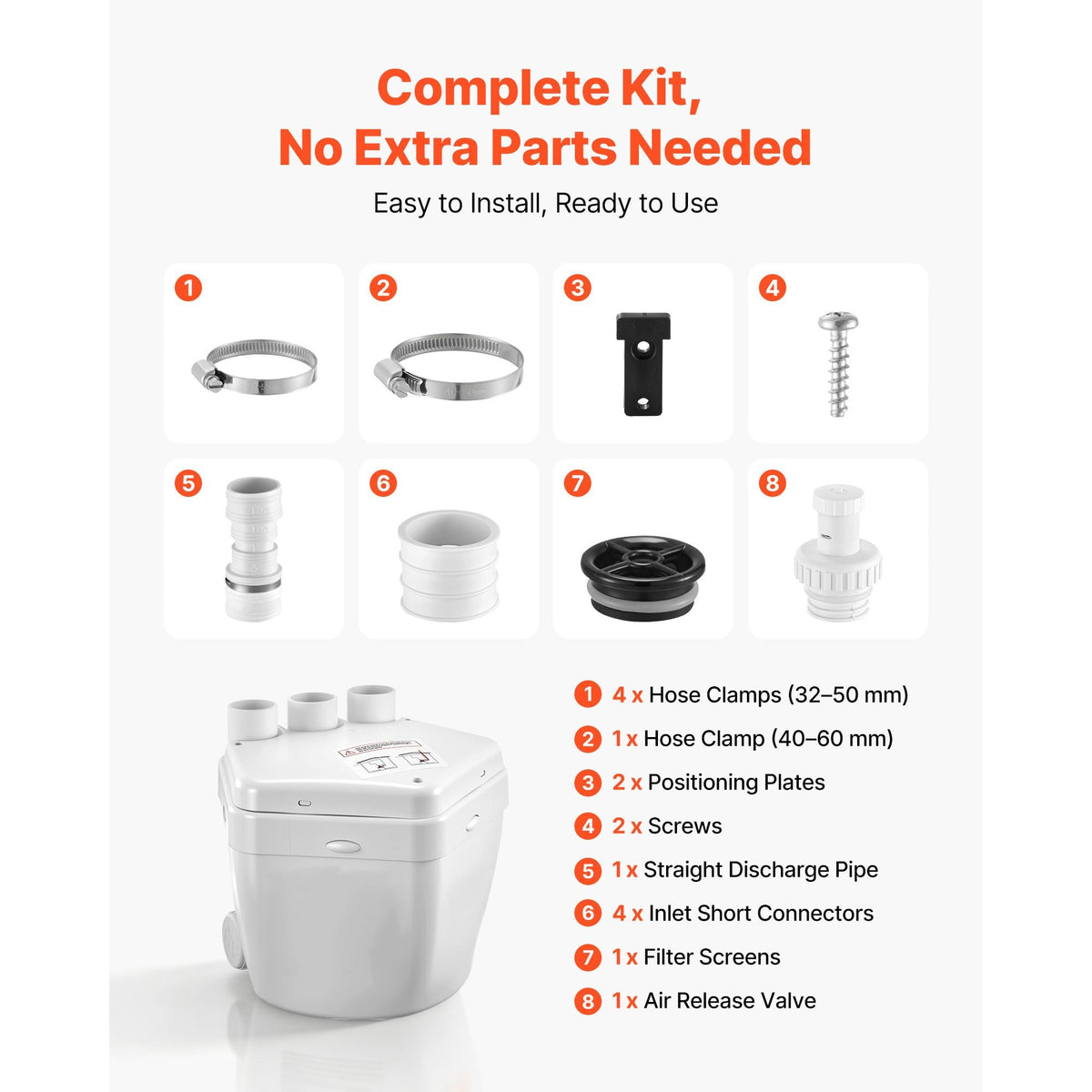Utility Sink Pump, 1 HP, 2200 GPH Under Sink Pump with 3 Water Inlets 1 Outlet, 36 ft Max Lift, Cast Aluminum Motor, Macerating Toilet System, for Sink Shower Wash Bin Urinal Kitchen Basement