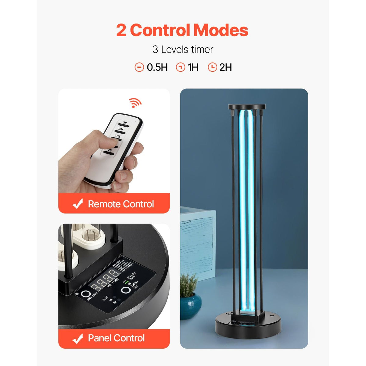 UV Light, 55W Ultraviolet Lamp with Ozone Purifier, UVC Lamp with 30/60/120 Minutes 3-Gear Timer and Remote Control, for Room up to 750 sqft, UVO Lights for Living Room, Bedroom, Hotel, School