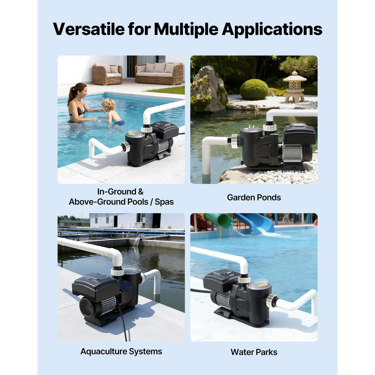 Variable Speed Pool Pump, 3 HP, AC 220-240V, 190 GPM, In/Above Swimming Pool Pump with Filter Basket, Powerful Self Priming, Programmable Timer, for Inground and Above Ground Swimming Pool