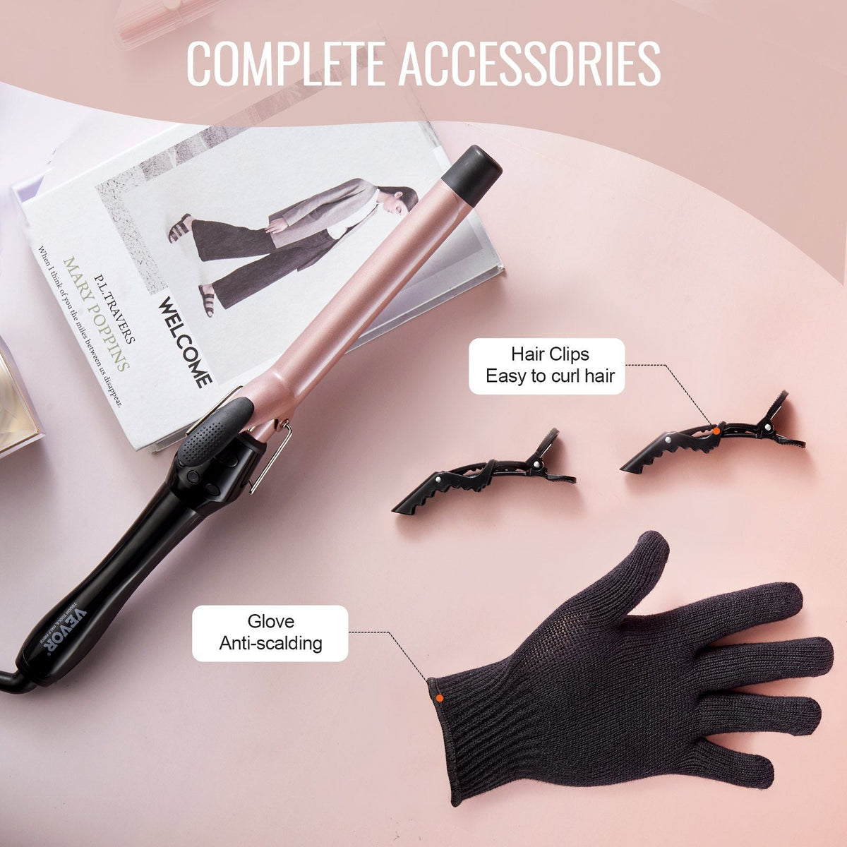 1-Inch Curling Iron Ceramic Hair Curling Wand for All Hair Types Rose Gold