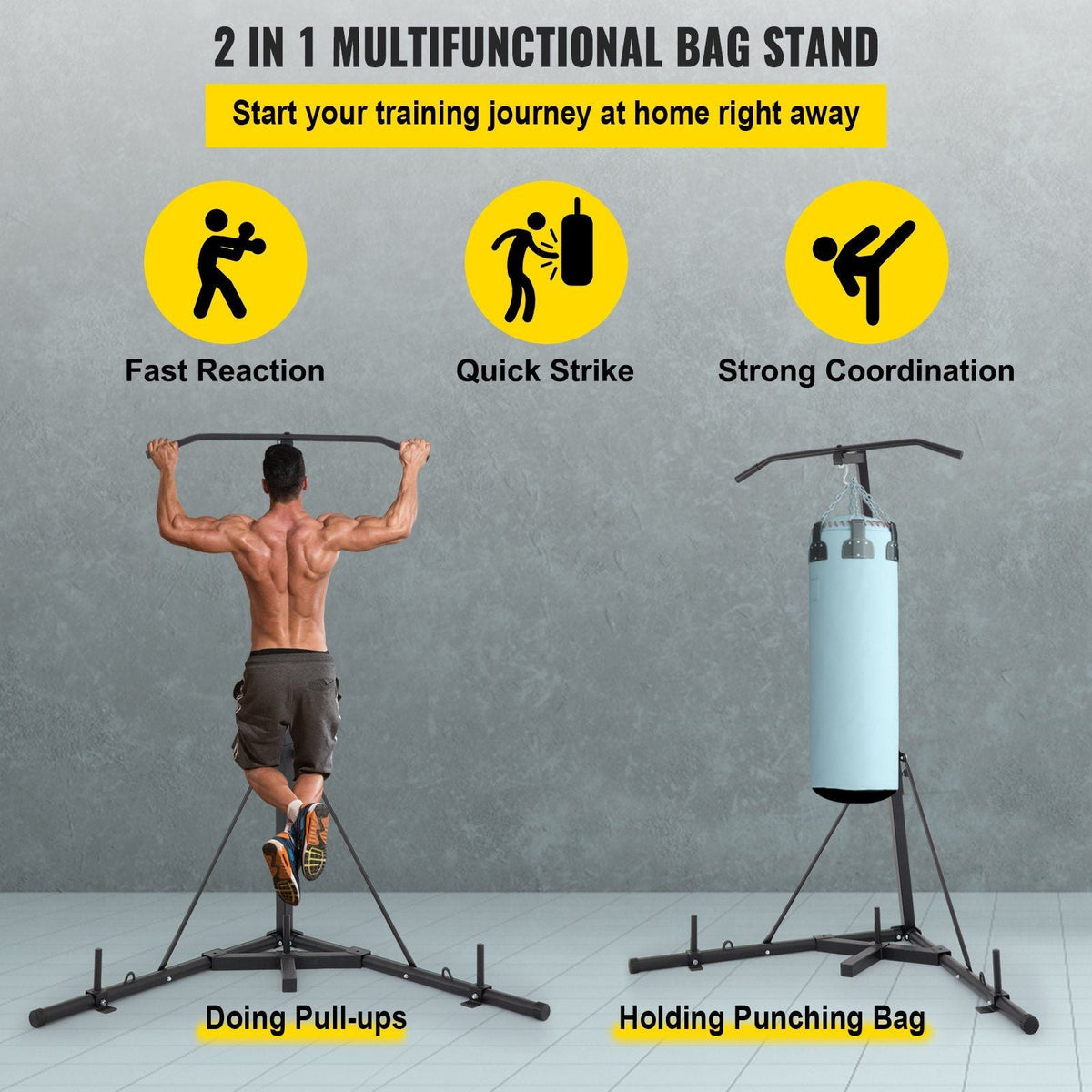 2 in 1 Heavy Bag Stand, Height Adjustable Punching Bag Stand, Foldable Boxing Bag Stand Steel Sandbag Rack Freestanding Up to 132 lbs for Home and Gym Fitness.