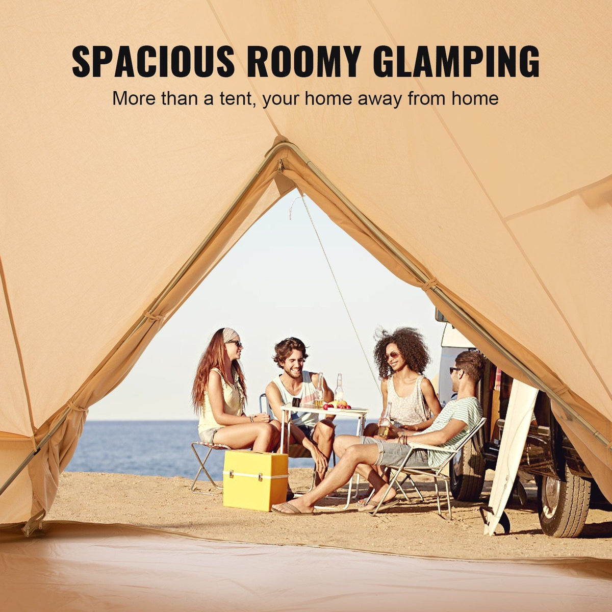 3-5 Person Canvas Glamping Bell Tent, Breathable Waterproof Yurt Tent with Stove Jack and Detachable Side Wall for Family Camping, 10'x 10'x98"(Diameter 3M)