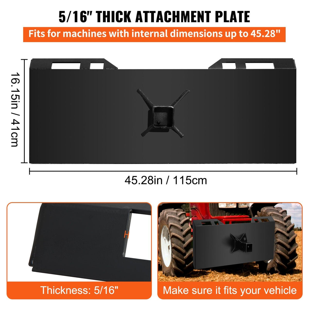 3/8" Top Bar Thick 1/4"Thick Skid Steer Bobcat Plate Quick Tach Attachment Mount Plate