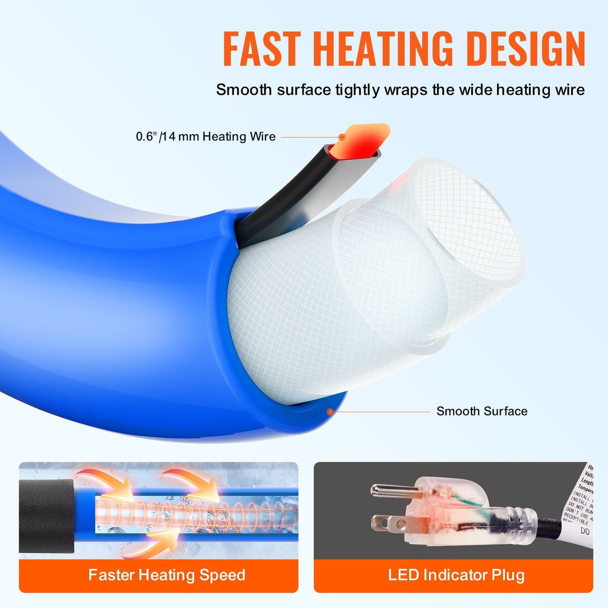 50ft Heated Water Hose for RV, Heated Drinking Water Hose Antifreeze to -45°F, Automatic Self-regulating, 5/8" I.D. with 3/4" GHT Adapter, Lead and BPA Free