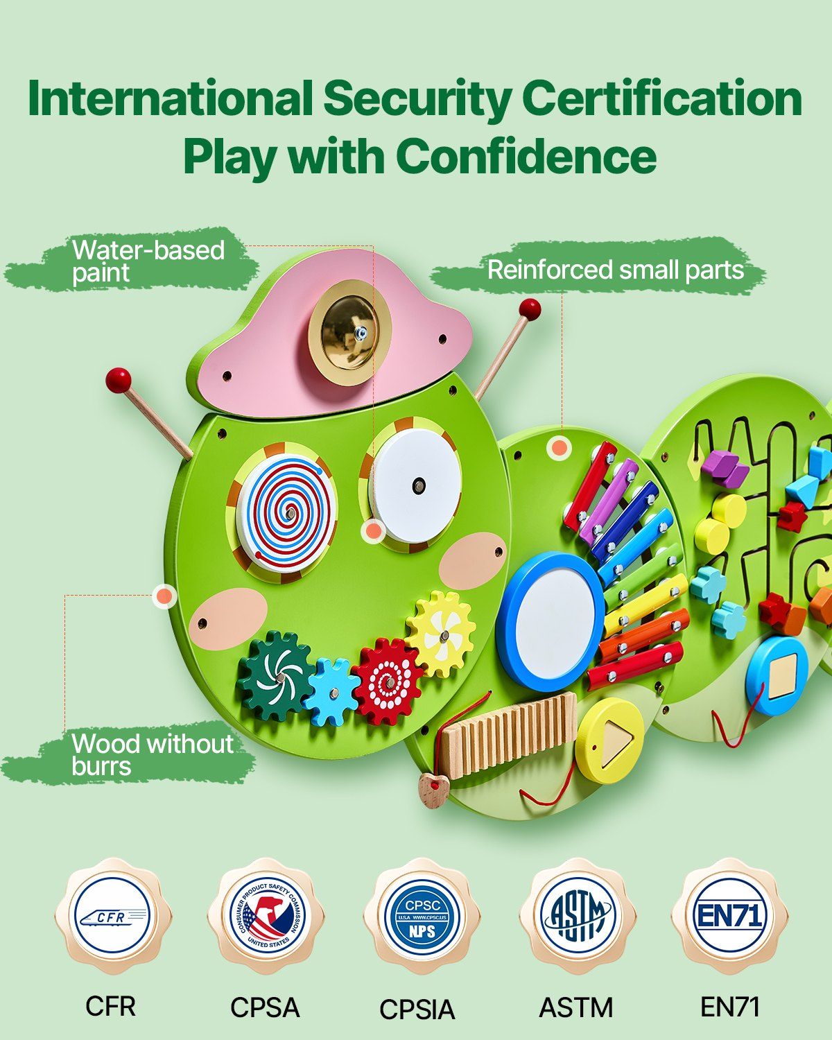 Caterpillar Activity Wall Busy Board Panels, 12 Activities, Montessori Sensory Wall Toy for Kids 3-12 Years, Montessori Learning Activity Center, Ideal for Toddler Playroom Nursery Classroom