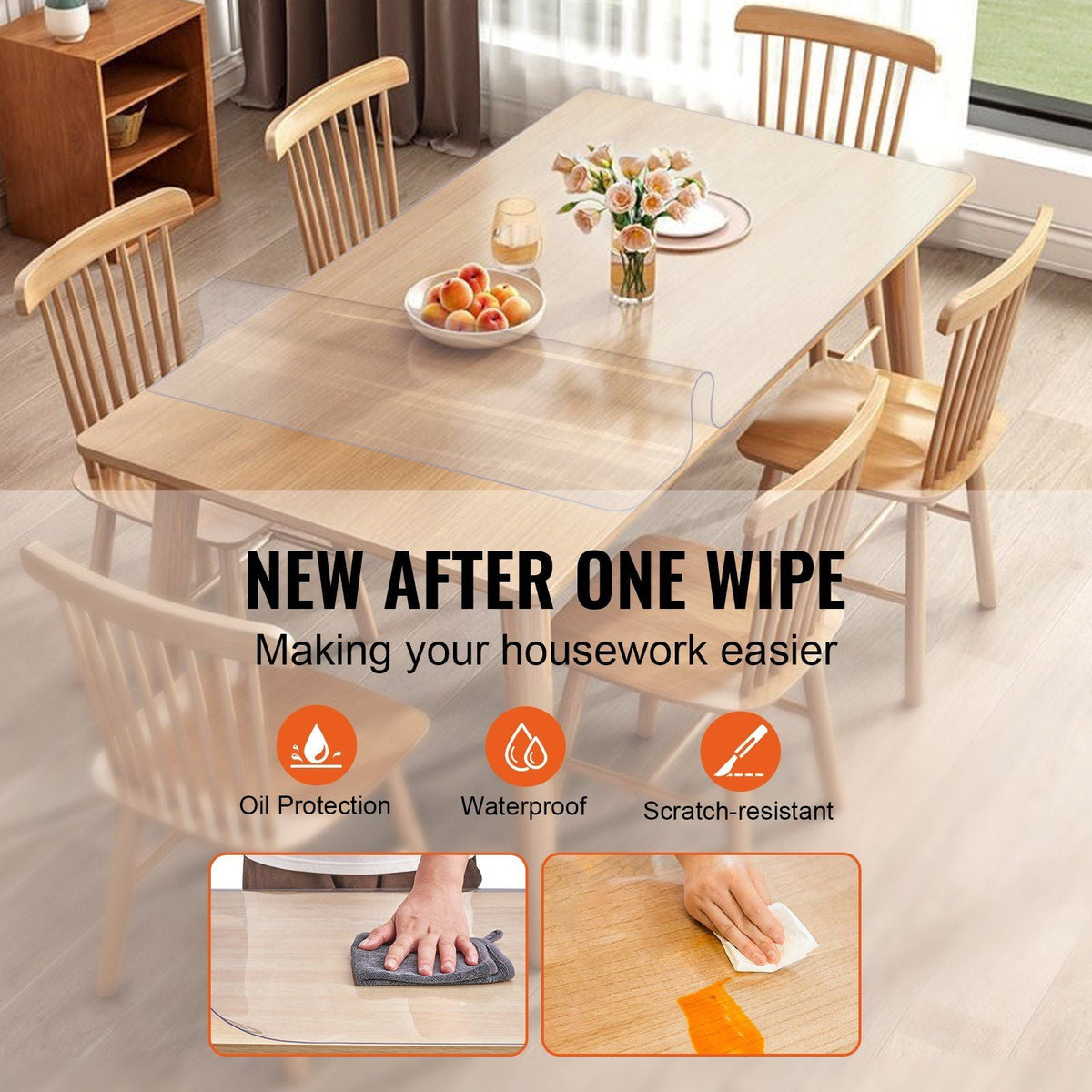 Clear Table Cover Protector, 24" x 48"/613 x 1230.2 mm Table Cover, 1.5 mm Thick PVC Plastic Tablecloth, Waterproof Desktop Protector for Writing Desk, Coffee Table, Dining Room Table