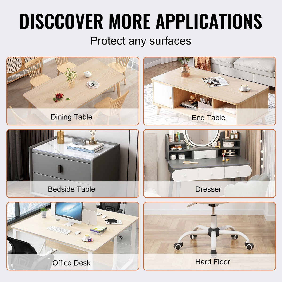 Clear Table Cover Protector, 24" x 48"/613 x 1230.2 mm Table Cover, 1.5 mm Thick PVC Plastic Tablecloth, Waterproof Desktop Protector for Writing Desk, Coffee Table, Dining Room Table