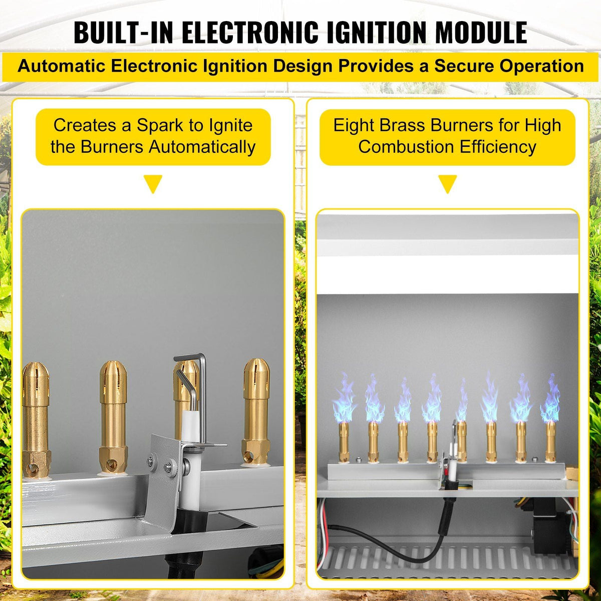 CO2 Burner, 8 Brass Burner CO2 Generator for Plant, Liquid Propane LP Carbon Dioxide Generator, 22352 BTU/Hr, Built-In Electronic Ignition, for Greenhouse Green Tent Hydroponic Room Grow Room