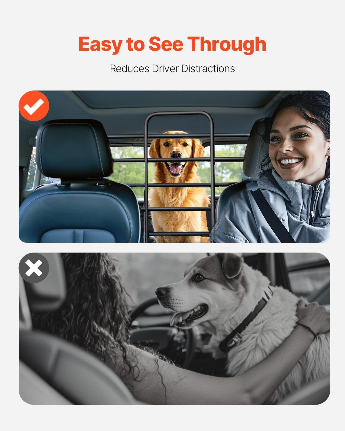 Dog Car Barrier, Adjustable Universal-Fit Vehicle Pet Barrier for Cars, Trucks, SUVs, Moves with Your Vehicle, Tilt Slide Recline, Easy Install Dog Car Gate - Strong Metal Tubing Gate Divider