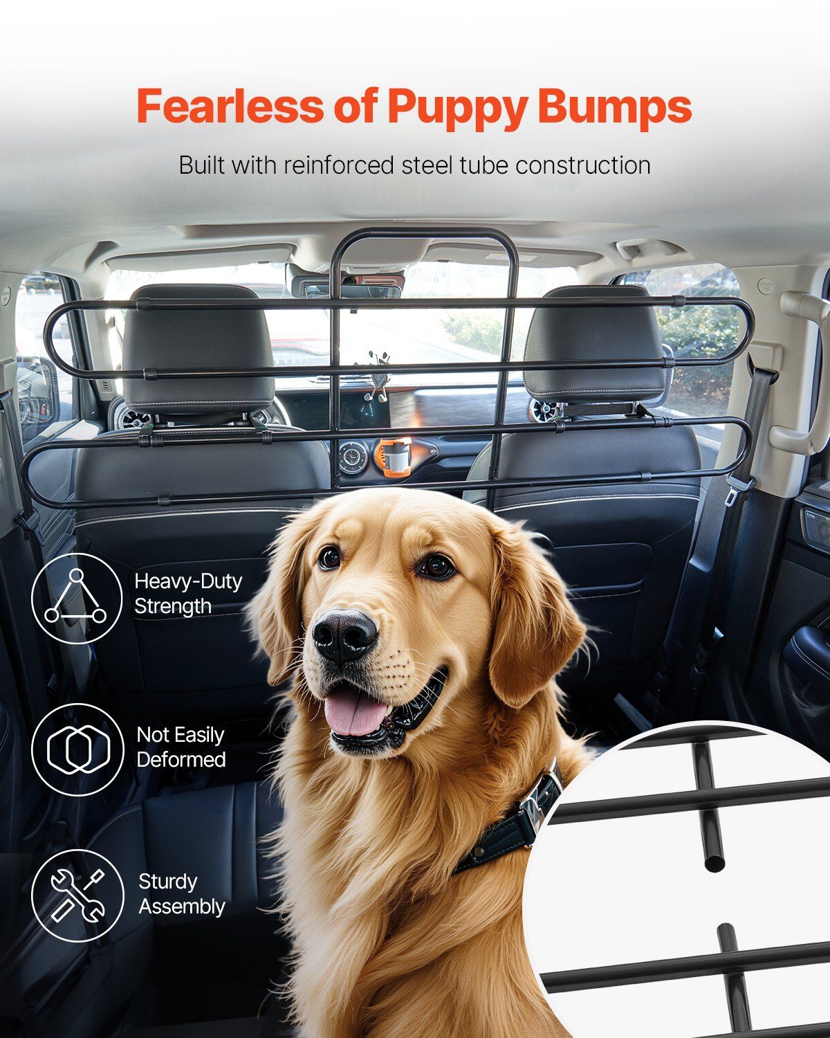 Dog Car Barrier, Adjustable Universal-Fit Vehicle Pet Barrier for Cars, Trucks, SUVs, Moves with Your Vehicle, Tilt Slide Recline, Easy Install Dog Car Gate - Strong Metal Tubing Gate Divider