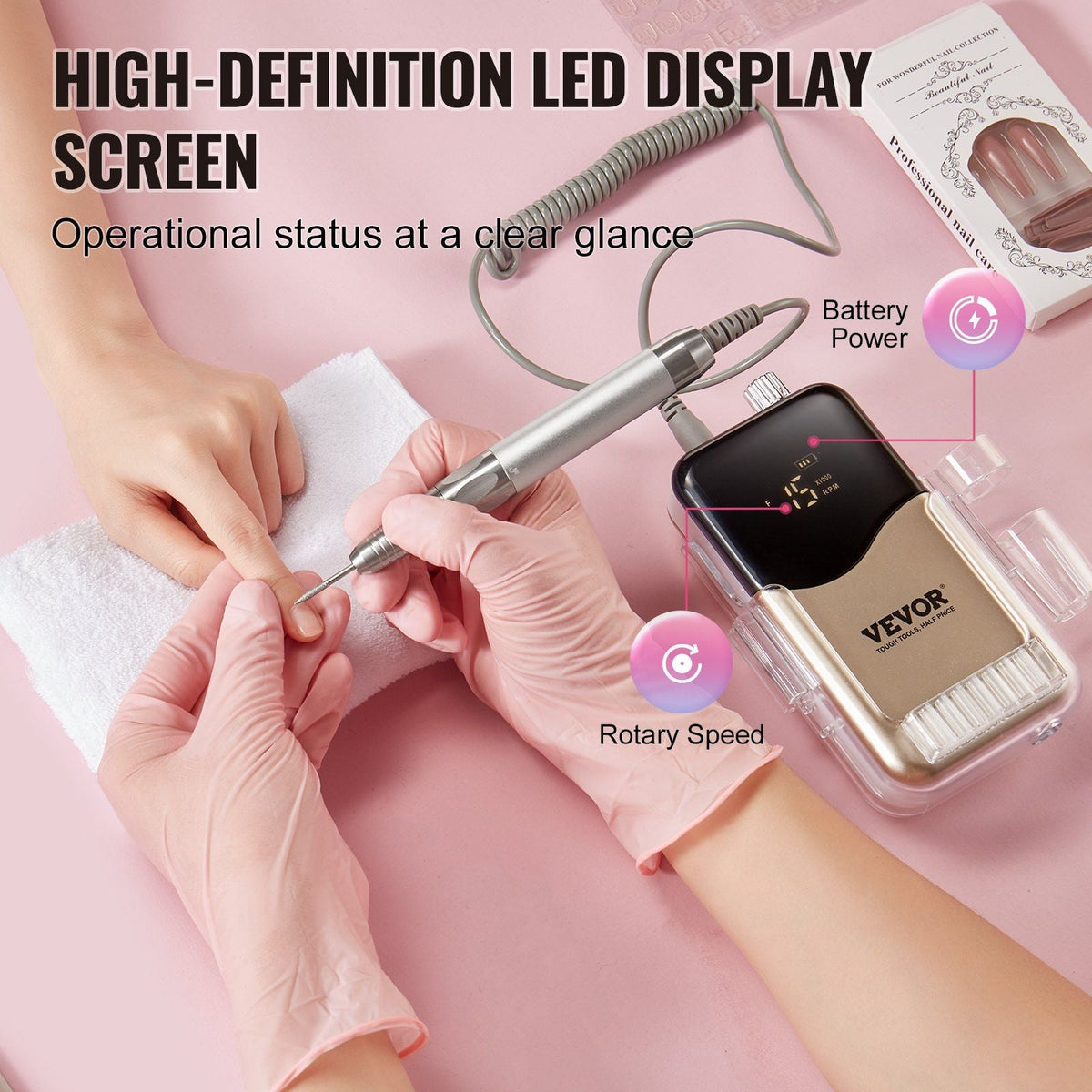 Electric Cordless Nail Drill - with 35000RRM Brushless Motor and Charging Base, Rechargeable Nail E File Machine with 6 Bit & 50PCS Sanding Band for Acrylic Gel Nail, Manicure Pedicure Polishing