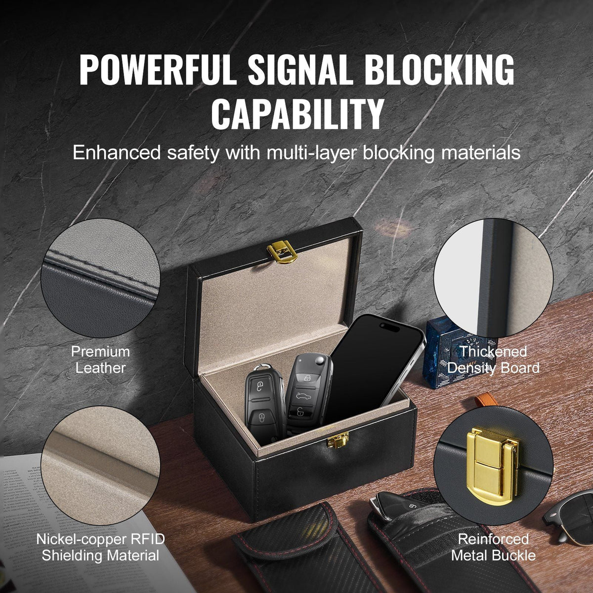 Faraday Box Signal Blocking Holder for 5~8 Car Keys with 2 Key Bags Black, Car Key Signal Blocking Box Box for Car Security