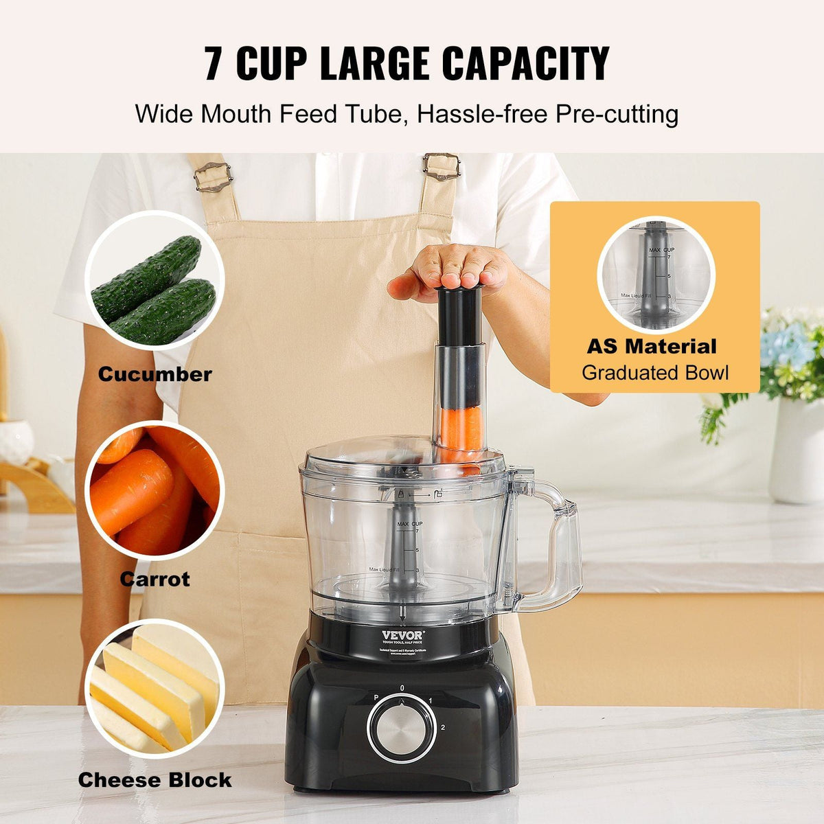 Food Processor, 7-Cup Vegetable Chopper for Chopping, Mixing, Slicing, and Kneading Dough, 350 Watts Stainless Steel Blade Professional Electric Food Chopper, Easy Assembly & Clean, Black