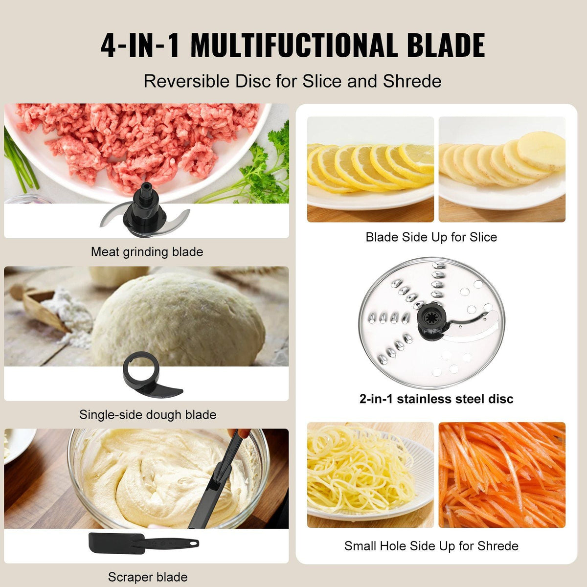 Food Processor, 7-Cup Vegetable Chopper for Chopping, Mixing, Slicing, and Kneading Dough, 350 Watts Stainless Steel Blade Professional Electric Food Chopper, Easy Assembly & Clean, Black