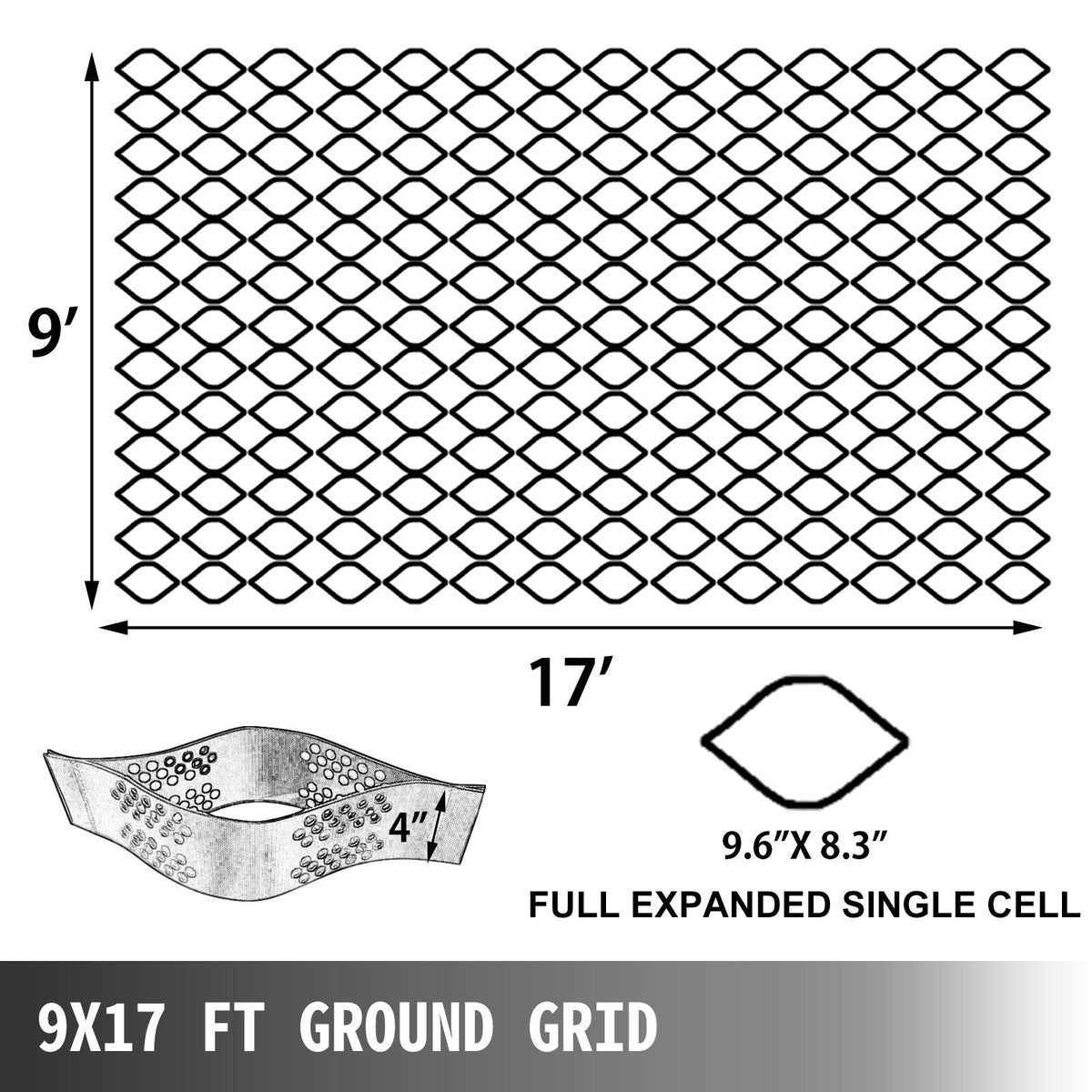 Geo Grid Ground Grid 9x17 ft, Geo Cell Grid 4 Inch Thick, Gravel Grid HDPE Material, Ground Stabilization Grid 1885 LBS Per Sq, Tensile Strength Gravel Ground Grid for Slope Driveways, Garden