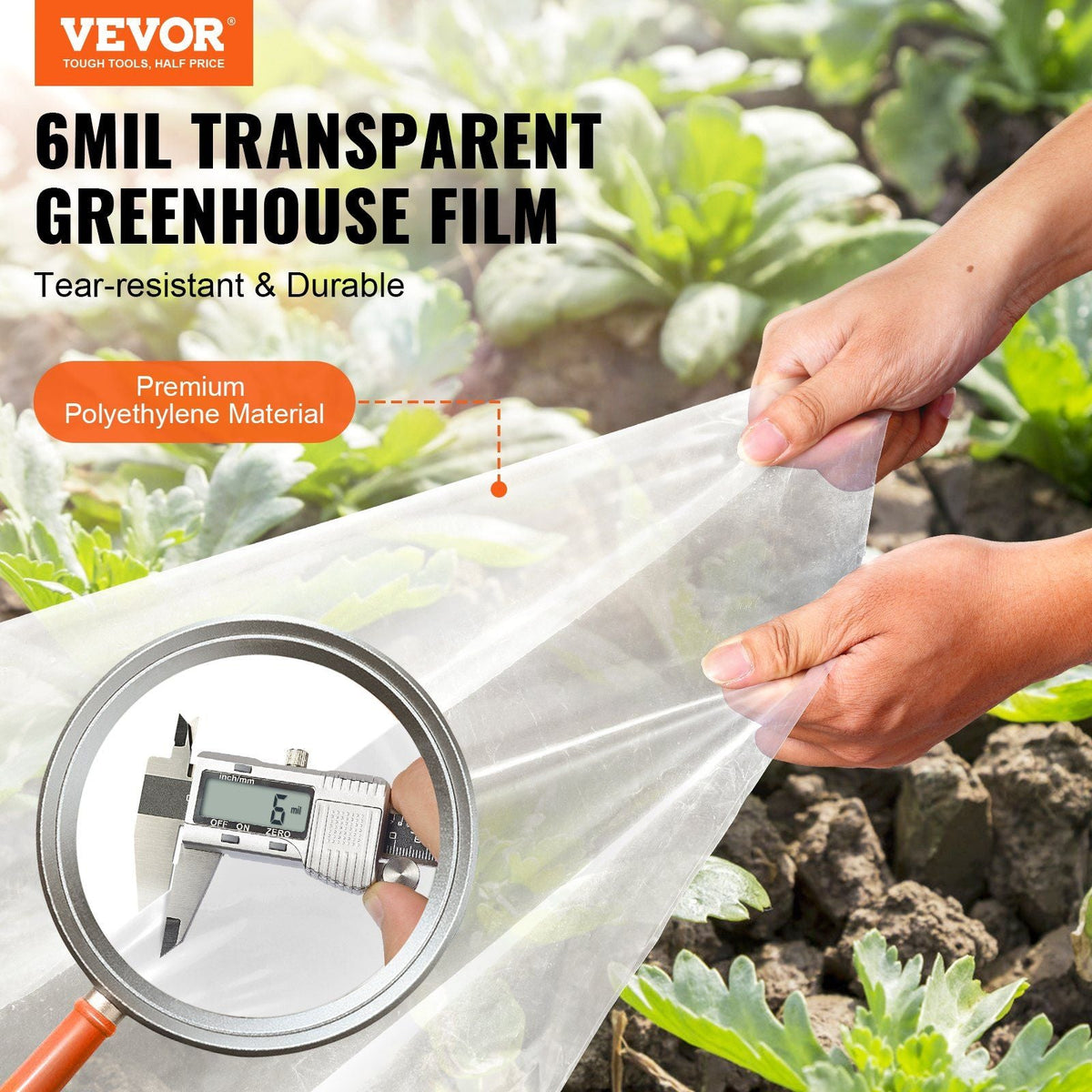 Greenhouse Plastic Sheeting 12 x 50 ft, 6 Mil Thickness Clear Greenhouse Film, Polyethylene Film 4 Year UV Resistant, for Gardening, Farming, Agriculture, Garden