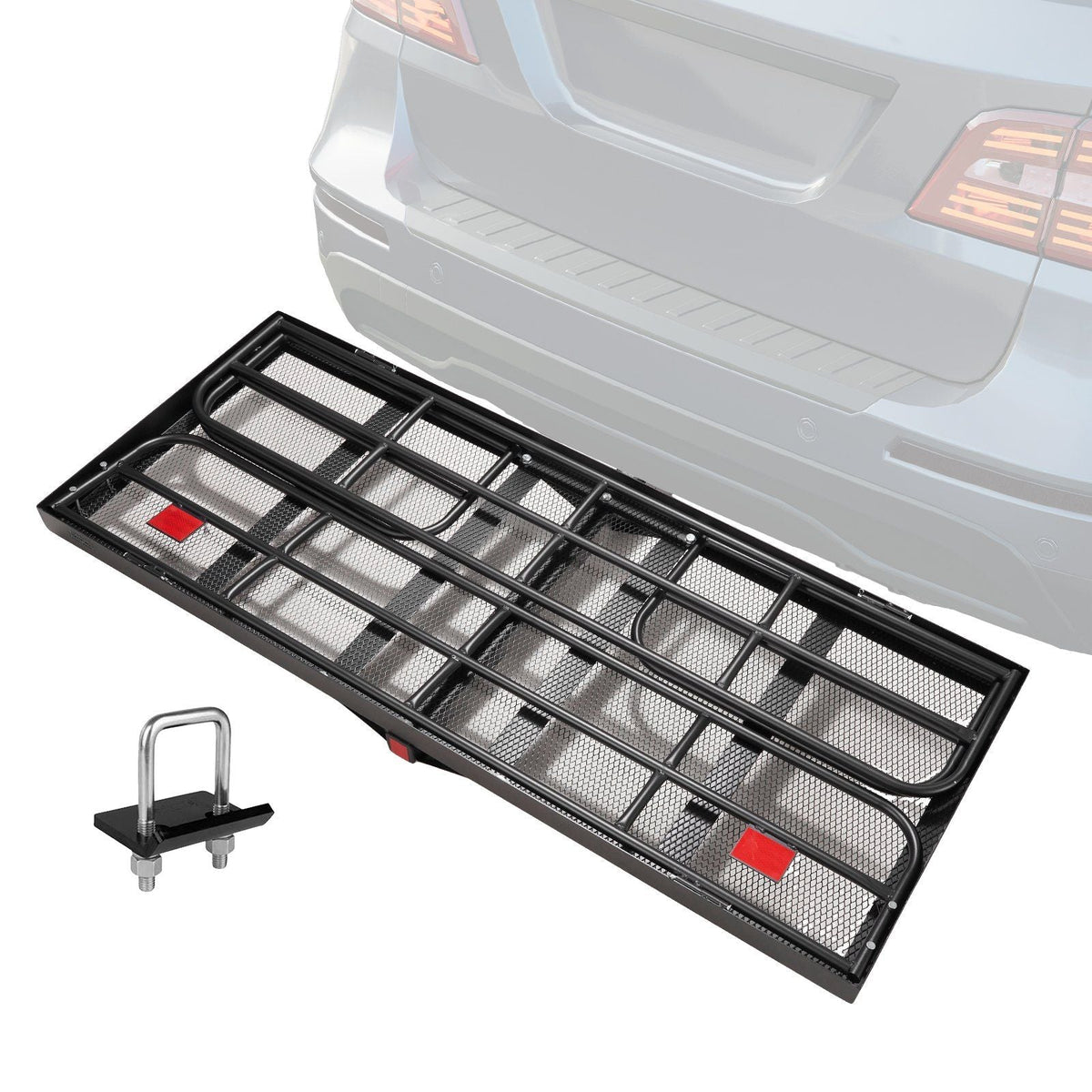 Hitch Cargo Carrier, 60 x 24 x 14 in Folding Trailer Hitch Mounted Steel Cargo Basket, 400lbs Loading Capacity Luggage Carrier Rack with Stabilizer, Fits 2" Hitch Receiver for SUV Truck Pickup