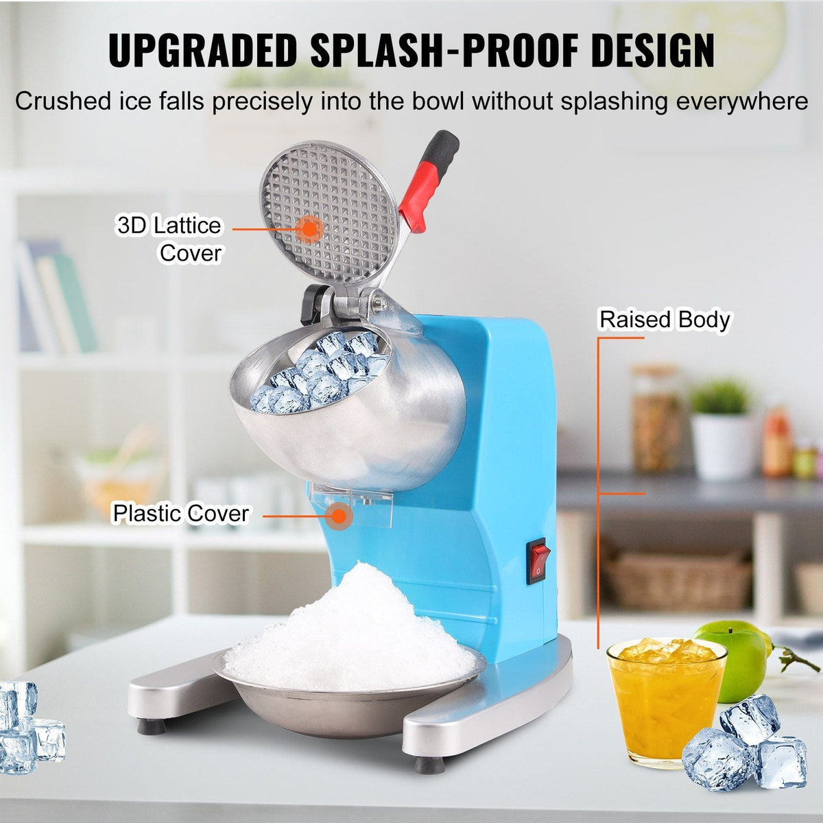 Ice Crushers Machine, 220lbs Per Hour Electric Snow Cone Maker with 4 Blades, Stainless Steel Shaved Ice Machine with Cover and Bowl, 300W Ice Shaver Machine for Home and Commercial Use, Blue