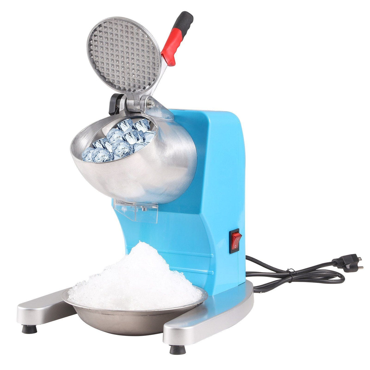 Ice Crushers Machine, 220lbs Per Hour Electric Snow Cone Maker with 4 Blades, Stainless Steel Shaved Ice Machine with Cover and Bowl, 300W Ice Shaver Machine for Home and Commercial Use, Blue