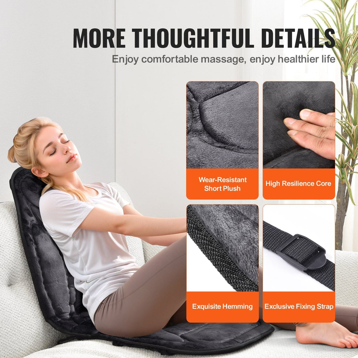 Massage Seat Cushion with Heat, 10 Vibration Motor Seat Massage Pad, Vibrating Massage Chair Mat with 5 Modes & 4 Intensities, 3 Heating Pads for Home Office, Fatigue Relief for Back, Hip, Thigh