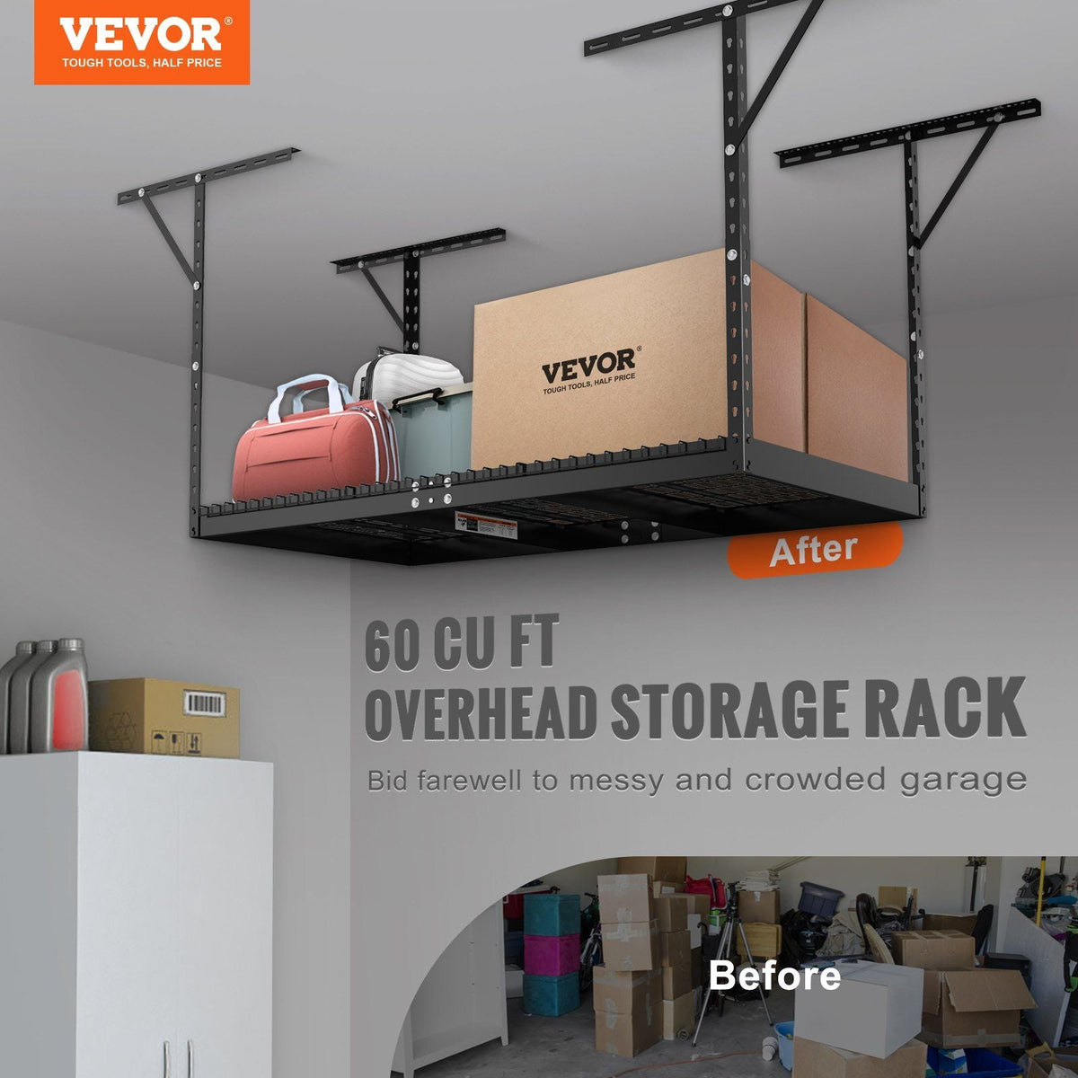 Overhead Garage Storage Rack, 3x6 Garage Ceiling Storage Racks, Heavy Duty Adjustable Cold Rolled Steel Racks for Garage Storage, Organization, 550 lbs Load Capacity, 22''-40"(Black)