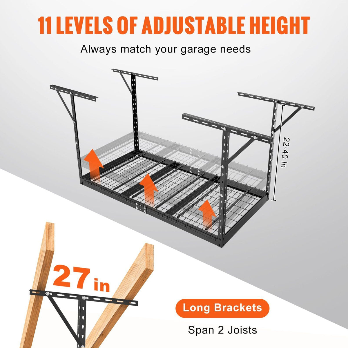 Overhead Garage Storage Rack, 3x6 Garage Ceiling Storage Racks, Heavy Duty Adjustable Cold Rolled Steel Racks for Garage Storage, Organization, 550 lbs Load Capacity, 22''-40"(Black)