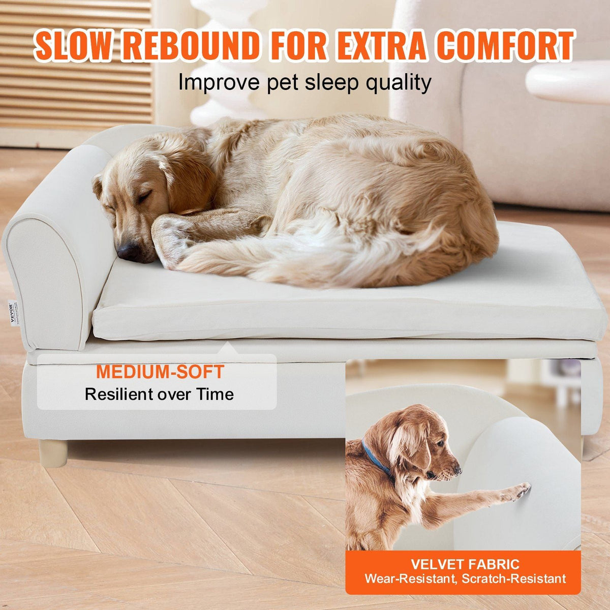 Pet Sofa, Dog Couch for Large-Sized Dogs and Cats, Soft Velvety Dog Sofa Bed, 110 lbs Loading Cat Sofa, White