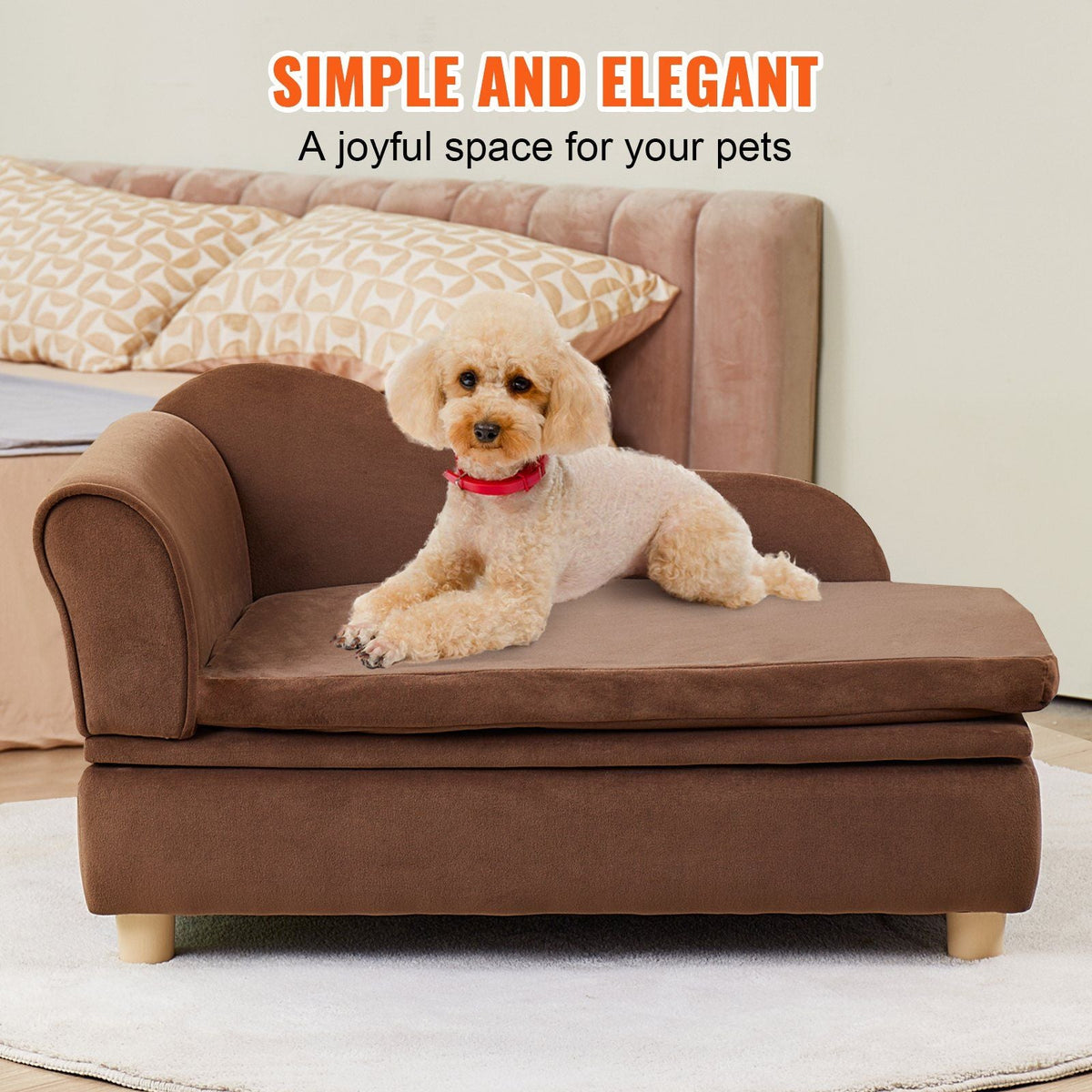 Pet Sofa, Dog Couch for Medium-Sized Dogs and Cats, Soft Velvety Dog Sofa Bed, 81 lbs Loading Cat Sofa, Dark Brown