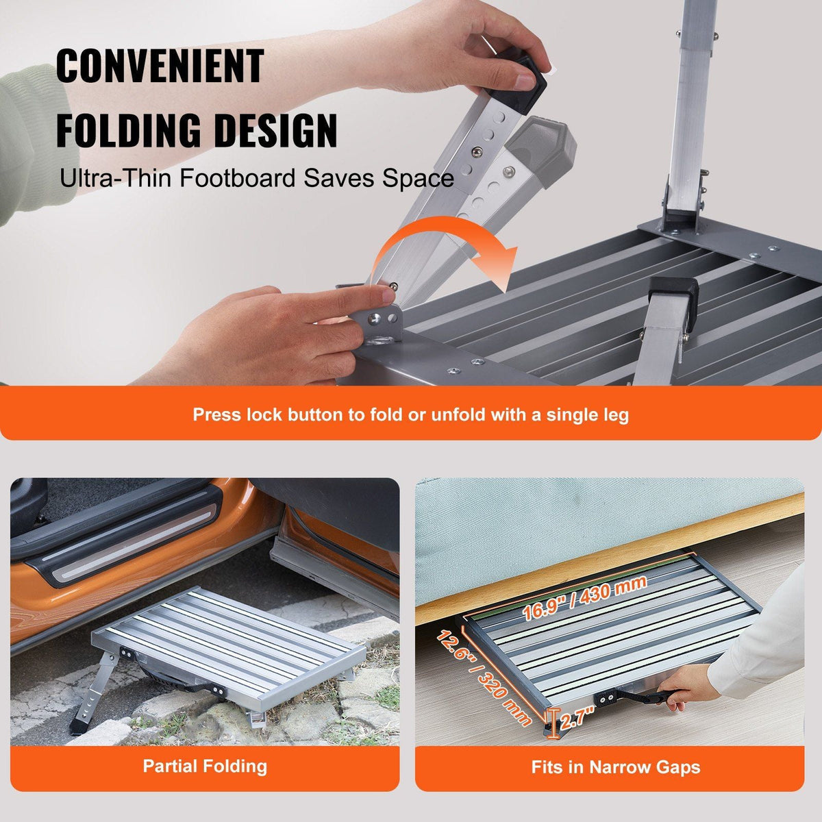 RV Steps, Aluminum Alloy Folding Platform Step Adjustable Height, Portable Step Stool with Wide Anti-Slip Surface, Rubber Feet, Reflective Strips and Handle, Supports Up to 1000lbs