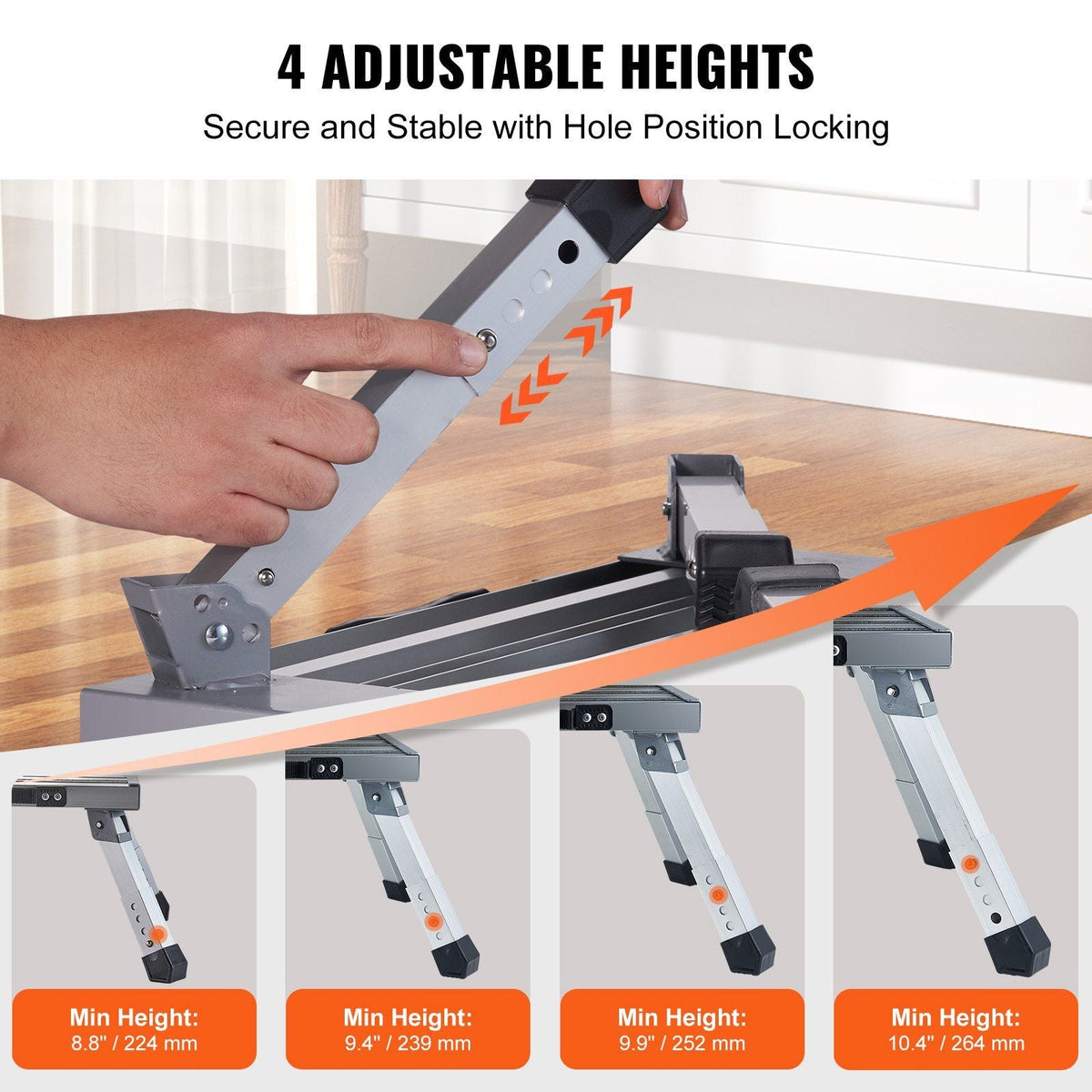 RV Steps, Aluminum Alloy Folding Platform Step Adjustable Height, Portable Step Stool with Wide Anti-Slip Surface, Rubber Feet, Reflective Strips and Handle, Supports Up to 1000lbs