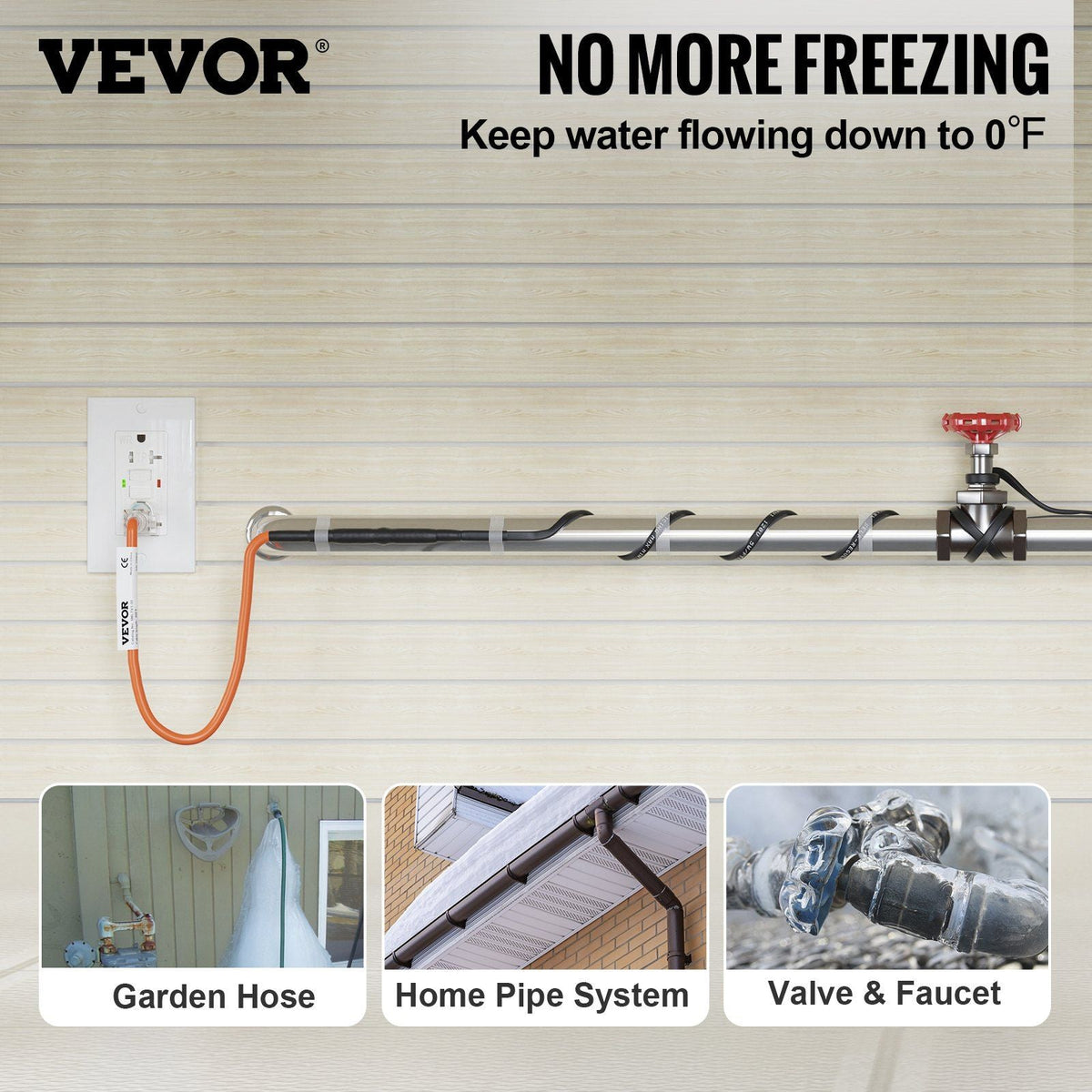 Self-Regulating Pipe Heating Cable, 80-feet 5W/ft Heat Tape for Pipes Freeze Protection, Protects PVC Hose, Metal and Plastic Pipe from Freezing, 120V
