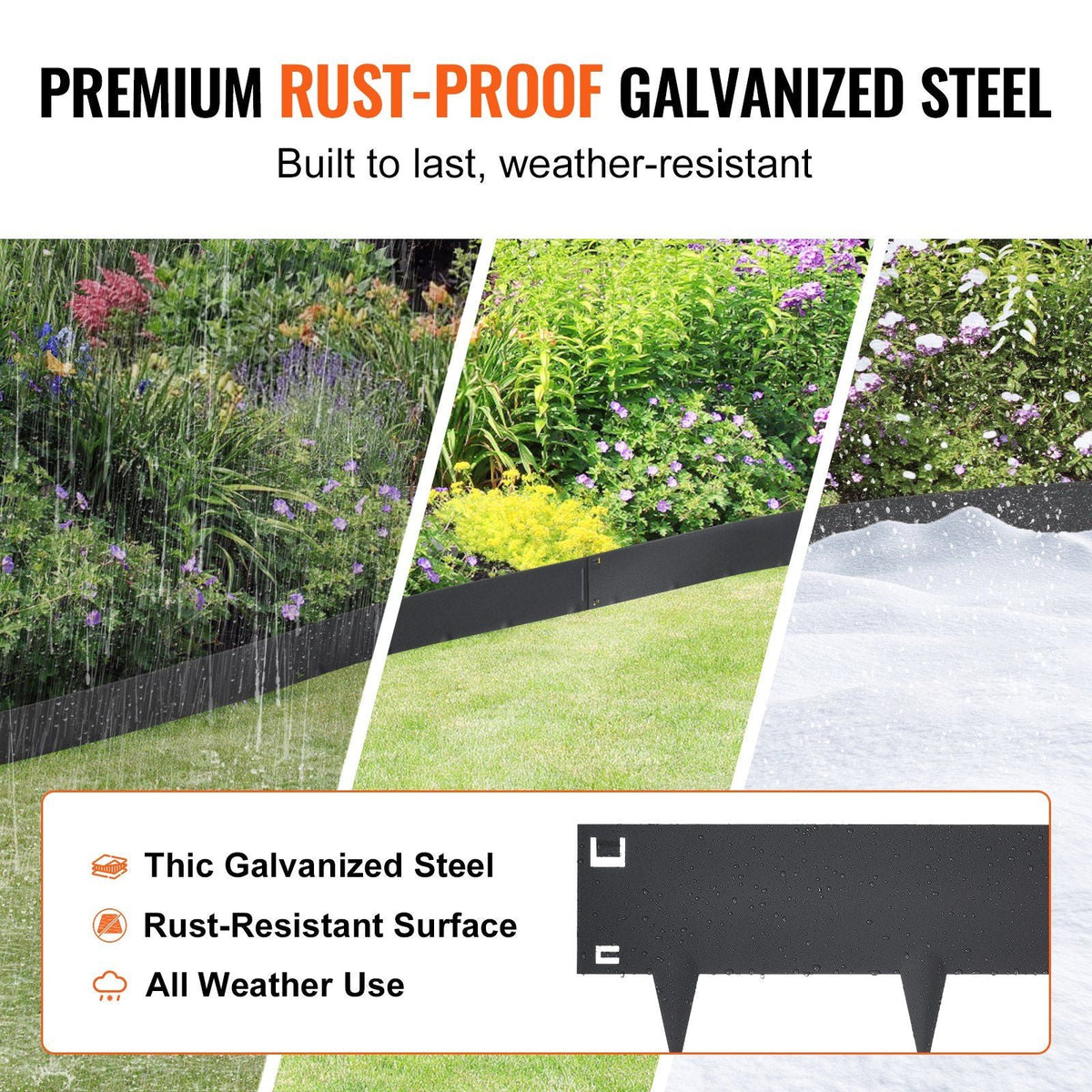 Steel Landscape Edging, 5-pack Steel Garden Edging Borders, 39" L x 3" H Strips, Hammer-in Edging Border, Bendable Metal Landscape Edging for Yard, Garden, Lawn, 3.15" Spike Height, Black
