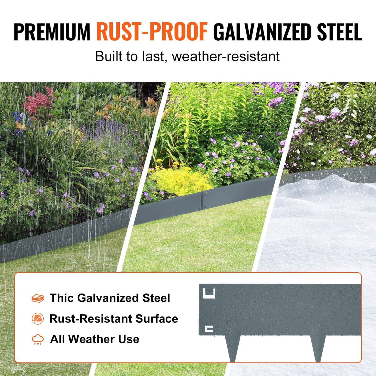 Steel Landscape Edging, 5-pack Steel Garden Edging Borders, 39" L x 5" H Strips, Hammer-in Edging Border, Bendable Metal Landscape Edging for Yard, Garden, Lawn, 3.15" Spike Height, Dark Gray