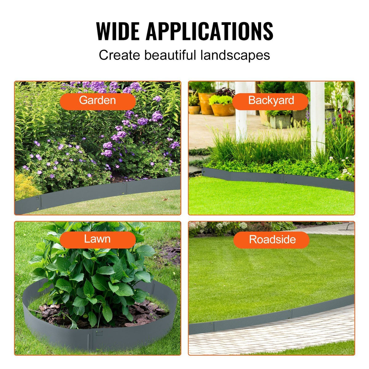 Steel Landscape Edging, 5-pack Steel Garden Edging Borders, 39" L x 5" H Strips, Hammer-in Edging Border, Bendable Metal Landscape Edging for Yard, Garden, Lawn, 3.15" Spike Height, Dark Gray