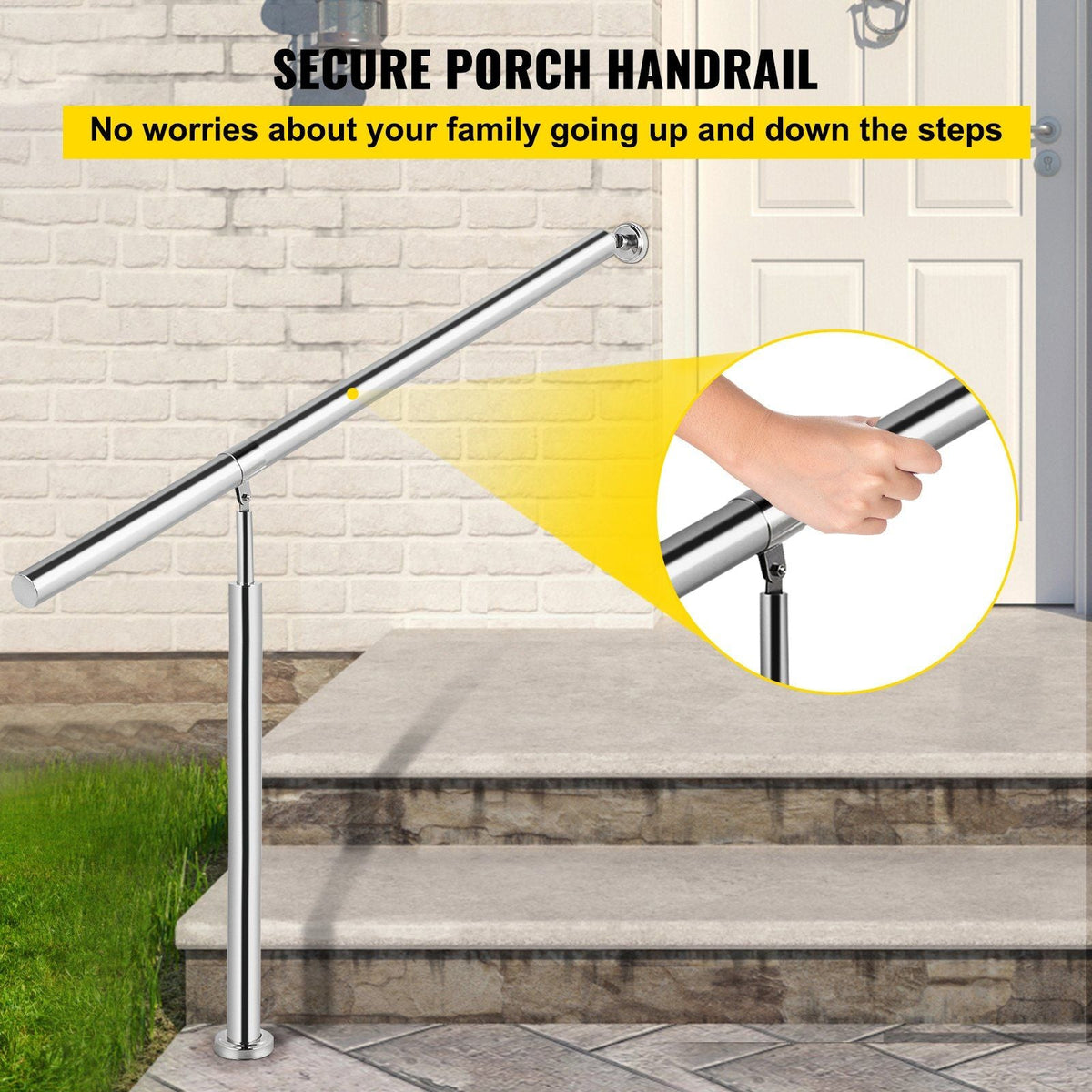 Step Handrail 304 Stainless Steel Stair Railing 3-4 Step for Indoor and Outdoor Adjustable Metal Hand Rails for Steps, 59x35.4 Inch, Silver