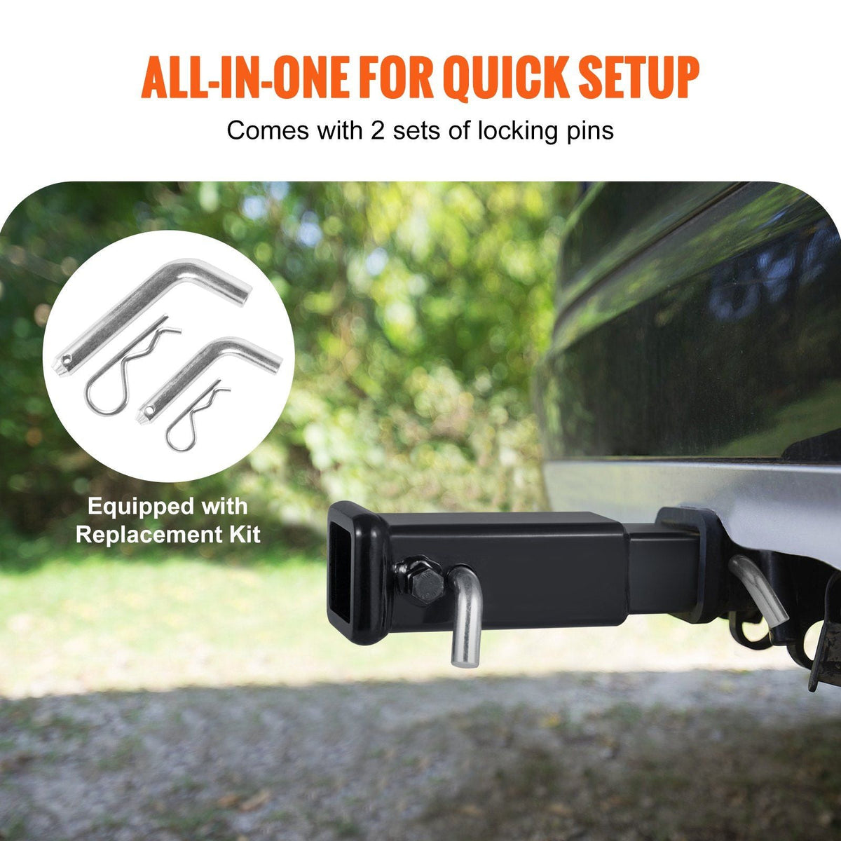 Trailer Hitch Extender, Fits for 2" Receiver Hitch Adapter, Trailer Hitch Extension Tube Extender, 7" Extension Length, 4000 lbs Towing Capacity, Hitch Pins, Clips, Bolt and Nut Included, Black