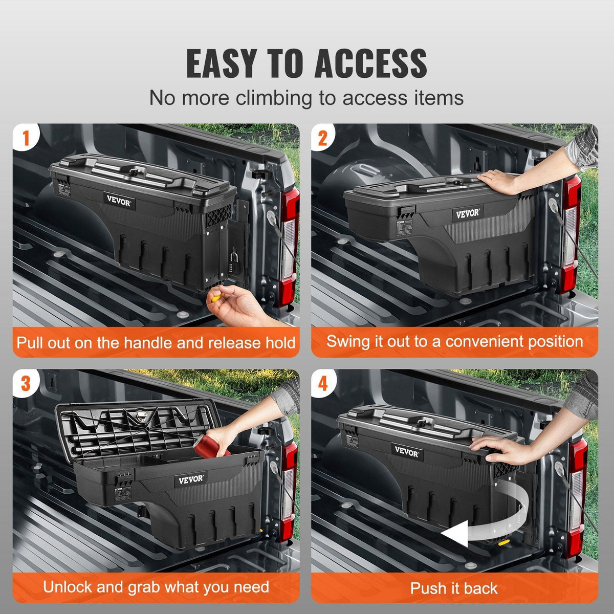 Truck Bed Storage Box, Lockable Swing Case with Password Padlock, 6.6 Gal/25 L ABS Wheel Well Tool Box, Waterproof and Durable, Compatible with Ford Super Duty 2017-2021, Passenger Side
