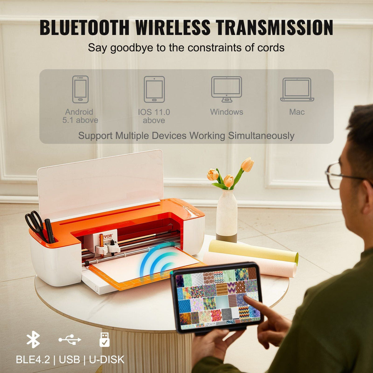 Vinyl Cutter Machine, Bluetooth Connectivity DIY Cutting Machine, Massive Designs Included, Compatible with iOS, Android, Mac, and Windows, for Creating Customized Cards, Home Decor