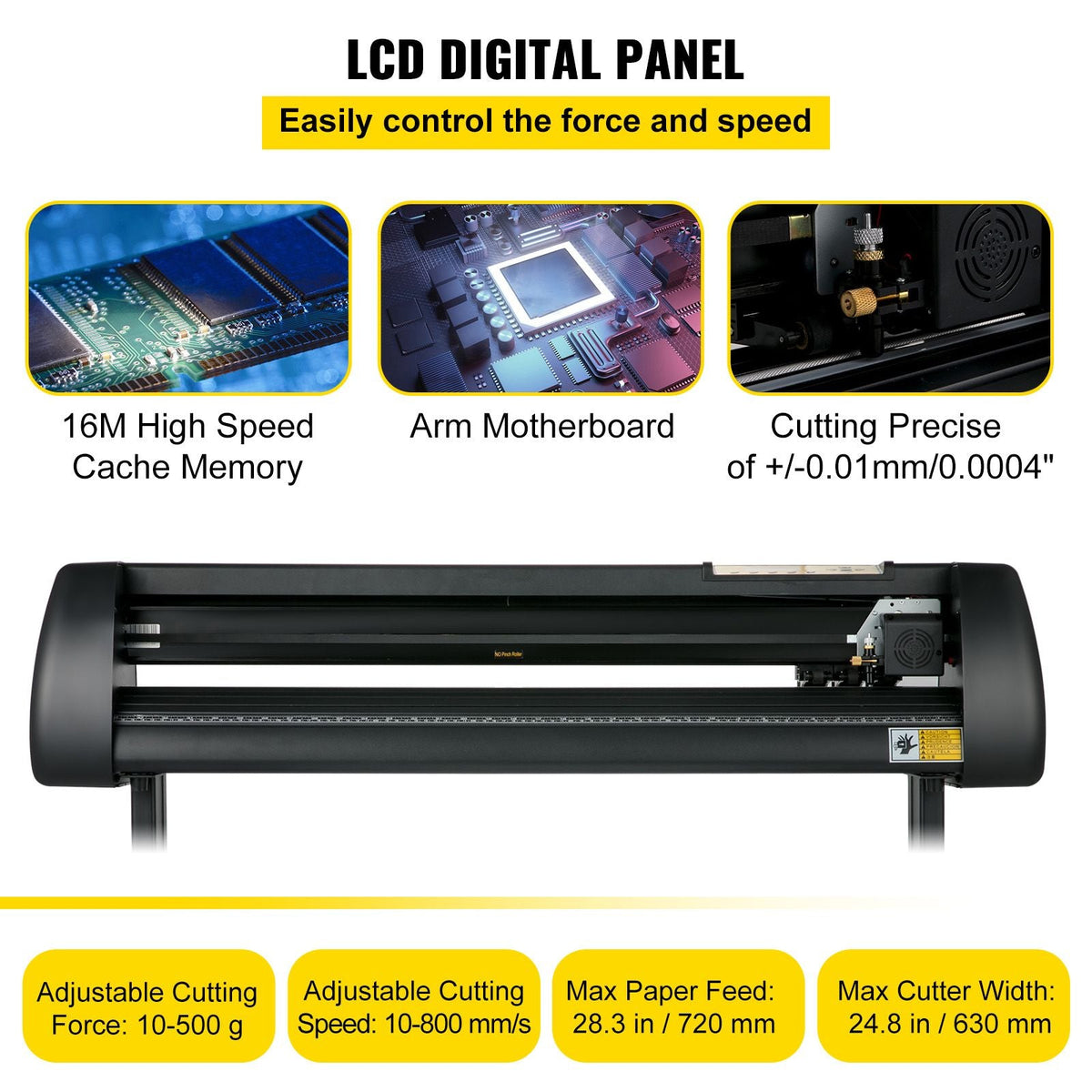 Vinyl Cutter Machine, 28 Inch Paper Feed Cutting Plotter Bundle, Adjustable Force & Speed Vinyl Printer, LCD Display Windows Compatible Sign Making kit with Signmaster Software, Supplies, 3 Blad